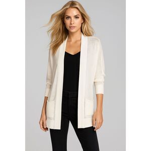 LOFT IVORY LONG LINE THIN KNIT PACHED POCKETS CLASSIC CARDIGAN SWEATER XS/S NWT